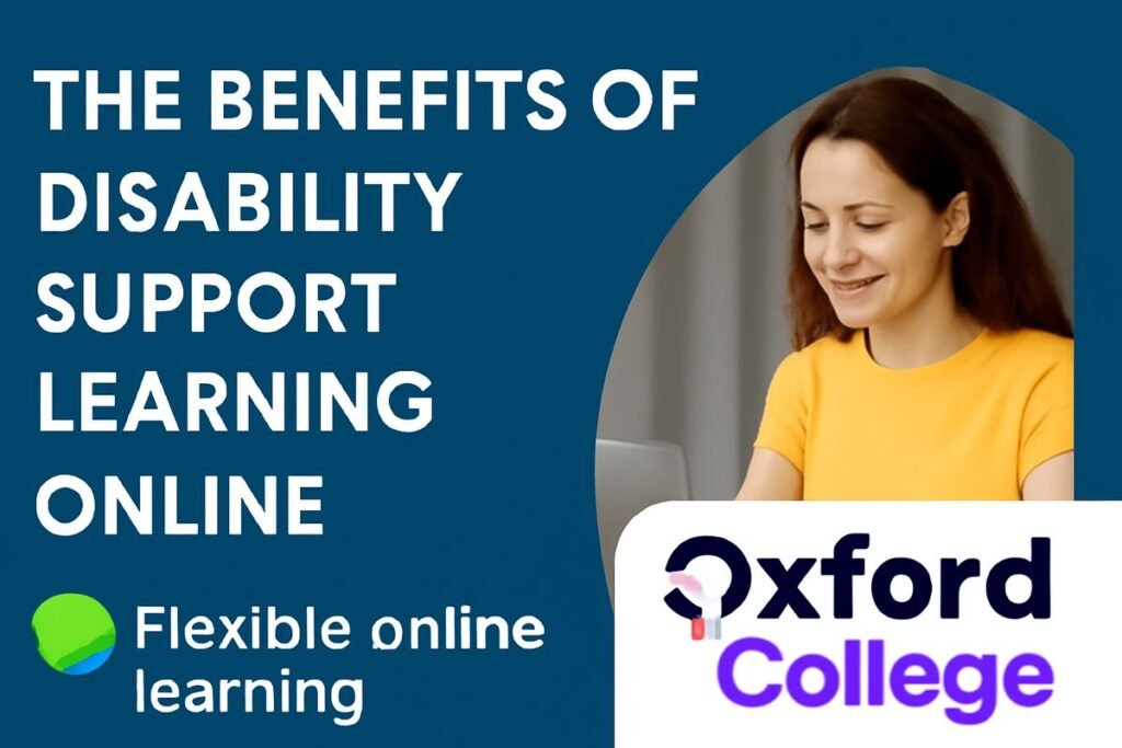 Promotional banner for disability support training online at Oxford College